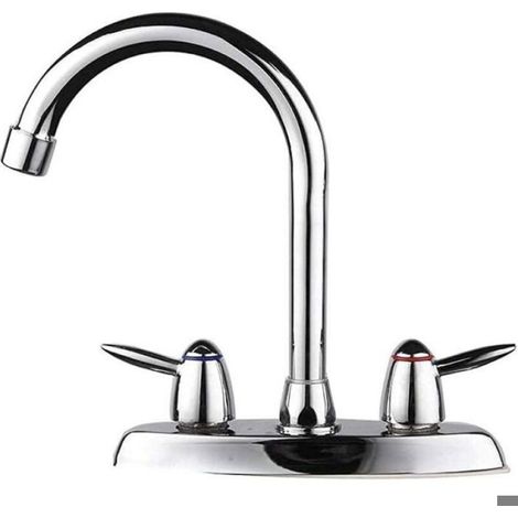 Robinet de cuisine pivotant - - Chrome - Deux poignées - Mitigeur monocommande - Arroseur extractible (1/4)