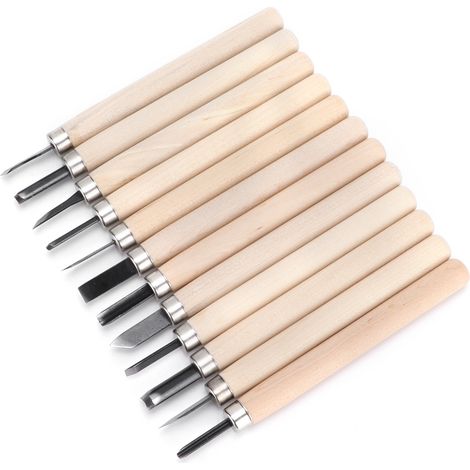 Coffret de 12 couteaux à sculpter le bois, couteaux à sculpter avec tampon en caoutchouc et couteaux à sculpter le bois faits à la main en acier noir. (1/5)