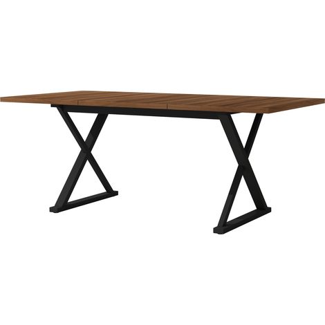 Mesa de comedor 180 x 90 x 75 cm, MDF y metal, color nogal y negro, estilo moderno (1/5)