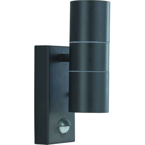 Searchlight Outdoor - Mur extérieur en fonte d'aluminium noir à 2 lumières avec capteur de mouvement IP44, GU10