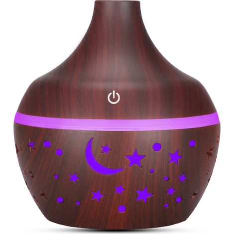 Diffuseur d'huiles essentielles 300ml, humidificateur d'ambiance aromathérapie, brumisateur parfumé, grain bois foncé, élégant pour maison. (1/5)