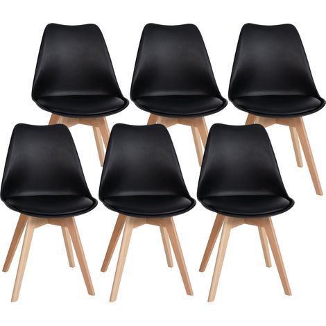 Lot de 6 chaises de salle à manger cuisine en plastique et PVC noir châssis en bois 100003221 (1/5)