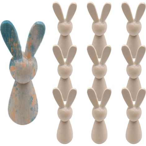 Poupées en Bois De Lapin À Peindre Figurines Animales Statuettes  Figurines Poupées à Cheville de Pâques Pour La Décoration De Fête, Le Bricolage, La Maison, L'Art, Le Bureau, La Chambre Et (1/5)