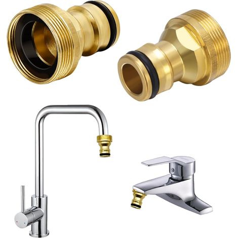 Adaptador de latón de 2 piezas, rosca macho y hembra de 3/4 y 1/2 pulgada, para riego de jardín y lavadora. (1/5)