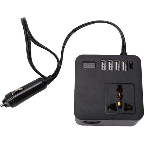 4 Ports USB 20 W, 1 Port de Type C 20 W, Adaptateur de Prise de Voiture avec écran LED, Alimentation Inverseur 150 pour Chargeur et Divertissement en Déplacement (1/5)