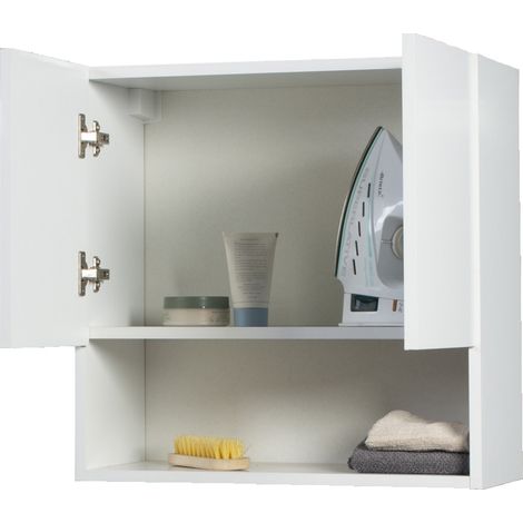 Pensile Bagno Lavanderia con 2 Ante e Vano a Giorno 57,5x27x58 cm in Nobilitato Bianco Opaco (1/3)