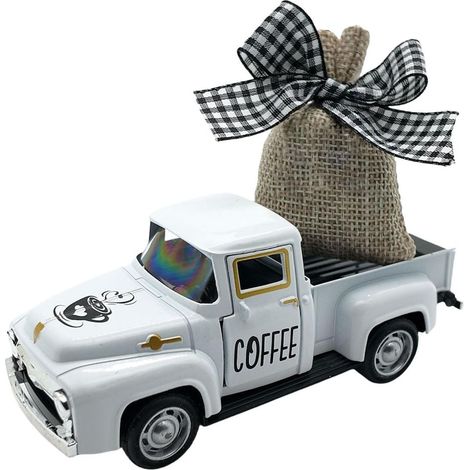 Camionnette Café En Métal - Modèle Décoratif Miniature Avec Sac En Toile De Jute Détachable - Pour Étagère À Niveaux Ou Comptoir - 1 Pièce (1/5)