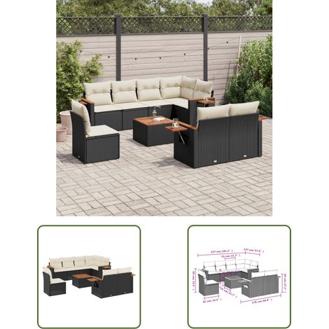 The Living Store 9-tlg. Garten-Sofagarnitur mit Kissen Schwarz Poly Rattan - Gartenmöbel - Esszimmergarnituren - Outdoor Möbel - Lounge Set - Rattan Sofa