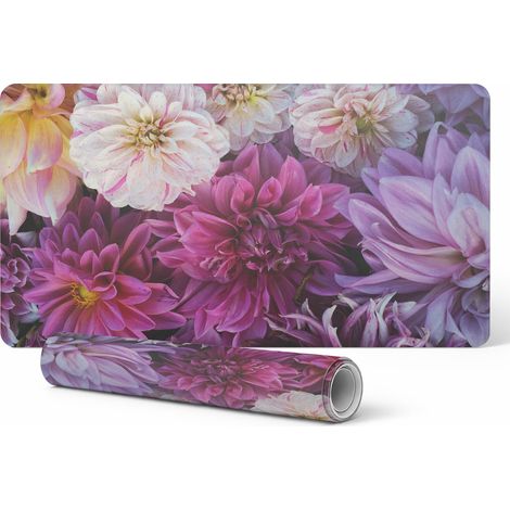 Alfombrilla decorativa de escritorio para trabajo y estudio con estampado floral de dalias, 90x45 cm.