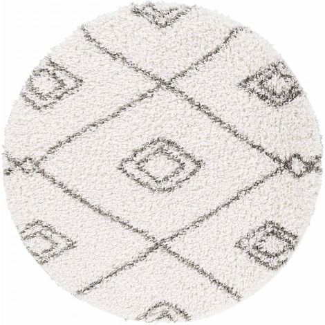 Tapis berbère motif ethnic Ø120cm crème rond LYN4 DOUX 2