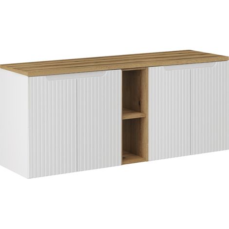 Waschtischunterschrank 140.4cm Riva, Weiß und Holzoptik