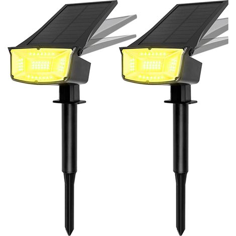 Juego de 2 focos solares LED ajustables 2 en 1, luces con estaca para el suelo y apliques de pared exteriores impermeables, ideales para bodas, fiestas, jardines, pasillos y patios. (1/5)