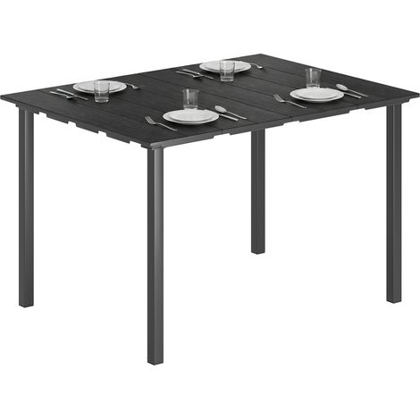 Schwarzer 6-Personen-Gartentisch mit HDPE-Terrassenplatte und Metallgestell, 120 x 90 x 74 cm