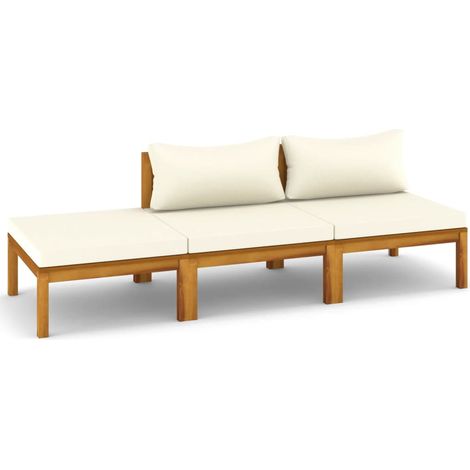 Mobili da giardino mobili da esterno Set di mobili da 3 pezzi con cuscino color crema in legno massello di acacia 020015916