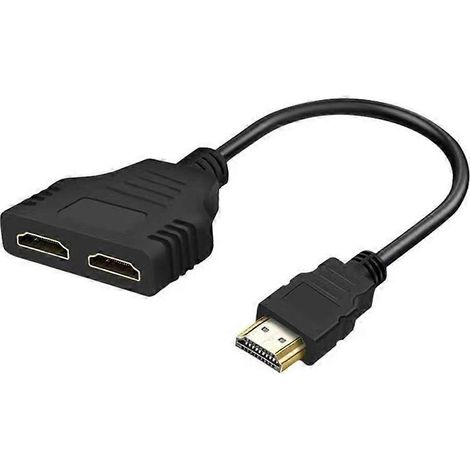 Câble adaptateur répartiteur HDMI compatible 1 entrée, 2 sorties, adaptateur TV haute définition compatible HDMI double port 4K mâle vers femelle, compatible avec l'affichage en miroir. (1/5)