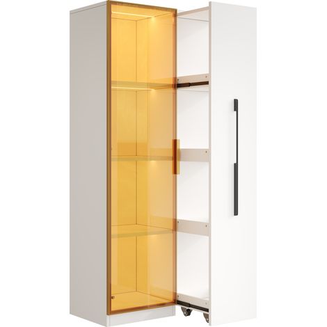 Vetrina alta 70x40x160 cm in MDF bianco con ante in vetro, LED integrata e vano laterale estraibile (1/5)