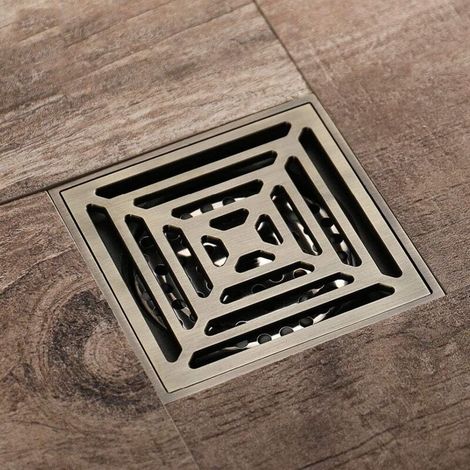 Scarico a pavimento comune per bagno e doccia in ottone bronzo anticato, scarico a pavimento comune per lavabo del bagno di famiglia, 10×10 cm (1/4)
