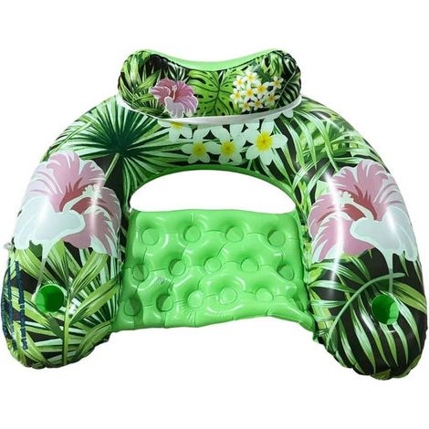 Fauteuil flottant gonflable extra-large en forme de feuille tropicale, siège de piscine avec dossier et porte-gobelet intégré (1/5)