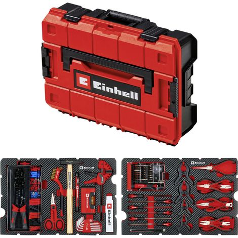 Original Einhell E-Case 153-tlg. Werkzeugkoffer Hobby (DIY, Elektronik-Reparatur-Set, Elektroniker-Zangen, Kabelschuh-Set, Handdrahtbürste, Feilen, Leimzwingen, Systemkoffer) (1/5)