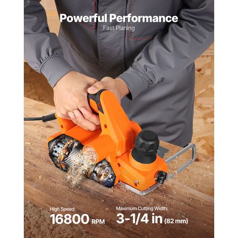 Rabot Électrique Filaire Largeur de Coupe 82 mm Raboteuse à Bois à Main 650 W 16800 tr/min Profondeur Coupe Réglable 2 Lames Outil de Menuiserie pour Travail Chanfreinage Bois, Finition Lisse (1/5)