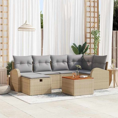 Conjunto de sofás de jardín 7 uds. Beige ratán sintético vidaXL (1/5)
