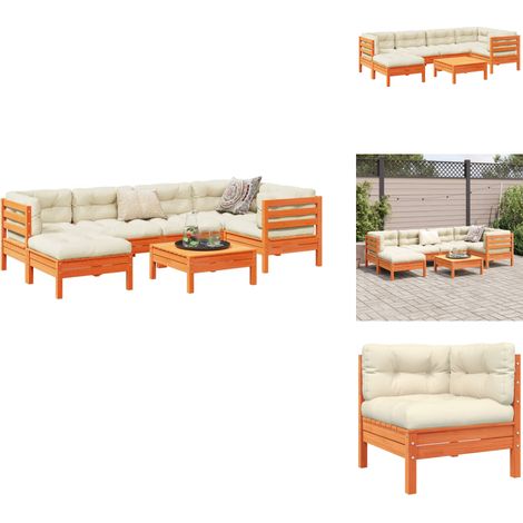Salon de jardin 7 pcs avec coussins cire marron bois pin massif - Ensemble Salon De Jardin - Salon Extérieur - Meuble Jardin - Canapé D'extérieur - Set Canapé (1/5)