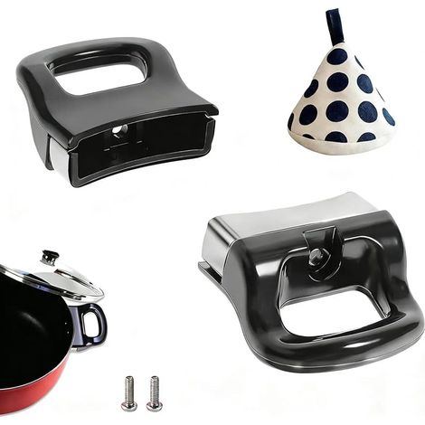 2 Pièces Poignée Cocotte Minute en Alliage d'Aluminium, Poignée Casserole Noire, Poignée Casserole Amovible avec Vis & Protège-Mains Anti-brûlure, pour Autocuiseurs & Casseroles