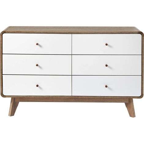 CALICOSY - Commode 6 Tiroirs Décor Bois et Blanc - ALBURA (1/5)
