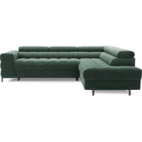Sofá cama verde oscuro FERRUM 5 plazas ángulo derecho estilo industrial 276x93x200cm (1/5)