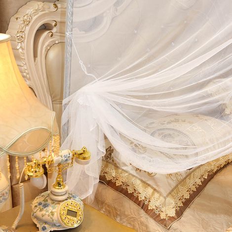 Baldaquin de lit princesse luxe avec moustiquaire et filet pour coins de lit (Grand) (1/5)