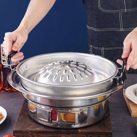 Plaque de barbecue thaï 2 en 1 pour grill et pot au feu en aluminium sans adhérence, chauffage uniforme 35cm - Parfait pour indoor/outdoor (1/5)