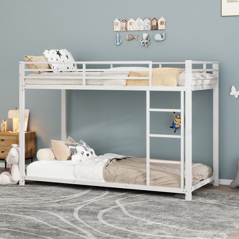 Litera de 90 x 200 cm - cama para niños/adultos de metal - Diseño clásico - Ahorro de espacio - blanco (1/5)