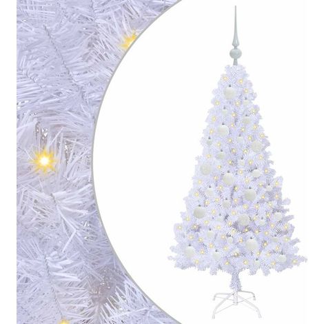 Sapin de Noël artificiel avec 150 lumières LED blanches, 120 cm de haut, en PVC et acier. (1/5)
