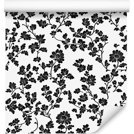 Papier peint à fleurs noires et blanches, gris et blanc, pour salon et chambre, 50 x 1000 cm (1/5)