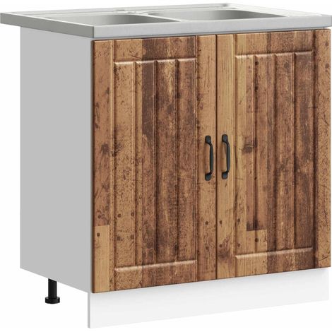 Maison Exclusive - Mobiletto per lavabo con porta Lucca 2 pcs Legno vecchio (1/5)