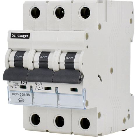 Interrupteur automatique 6KA 3 pôles C 06A, pour la protection des circuits électriques et la prévention des surcharges.