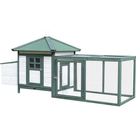 Pollaio in legno 196x76x97cm vert et blanc