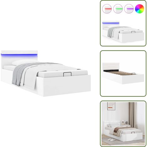 The Living Store Cadre de lit à rangement hydraulique sans matelas avec LED - Lit Plateforme - Lit Double - Lit Blanc - Lit Avec Rangement - Lit Hydraulique (1/5)