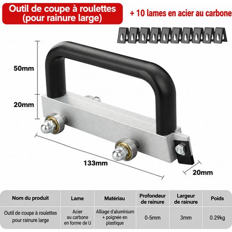 Outil de rainurage pour sol PVC petit modèle à roue large en alliage d'aluminium avec 10 lames 10 pièces 510 15 × 13 × 5 cm 310 g – Livraison gratuite