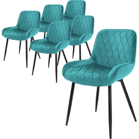 ML-Design 6x Sillas de Comedor Turquesa Estilo Retro Asiento Tapizado Aspecto de Terciopelo Patas de Metal Negras con Respaldo y Apoyabrazos Sillón Moderno para Salón Oficina Dormitorio Cocina (1/5)