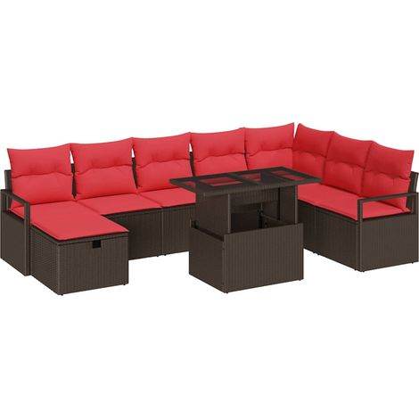 Garden Sofa Set with Cushion with Storage 9 pcs Poly Rattan vidaXL