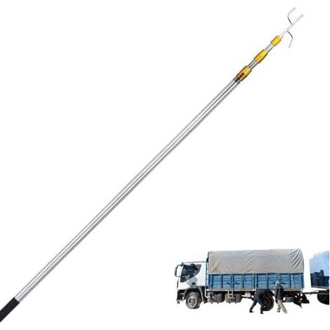 Asta telescopica per il recupero del carico per pianali di camion, estensibile da 1,5 m con gancio magnetico per furgoni, asta di carico resistente alla ruggine, gialla. (1/5)