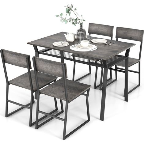 Industrial 5 Piece Dining Table Set Rectangular Kitchen Table With 4 Chairs (1/5)