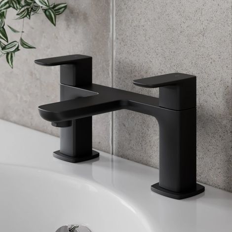 Modern Bath Filler Mixer Tap Bathroom Matt Black Deck Mounted Square Twin Handle