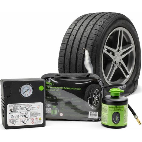 Kit riparazione pneumatici tubeless con compressore 12V e liquido sigillante, ripara forature fino a 6 mm e consente percorrenza fino a 100 km