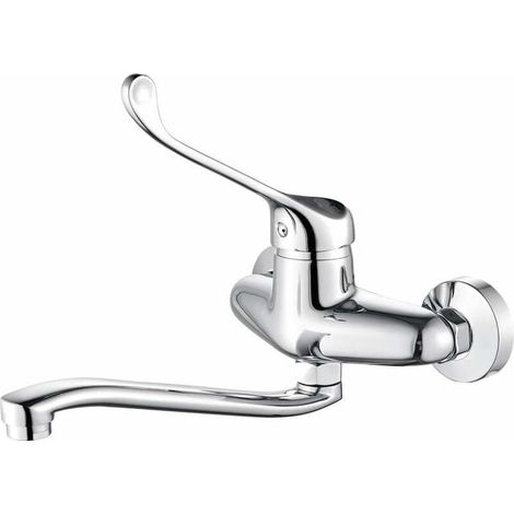 Bari - Grifo mezclador para lavabo con manija médica, grifo de baño accesible, cromado, plateado (1/5)