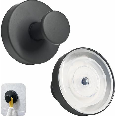 Crochets à Ventouse, 2 Crochets à Ventouse pour Salle de Bain, Amovibles sans Perçage en Acier Inoxydable, pour Cuisine, Salle de Bain, Vitre Lisse - Noir (1/5)