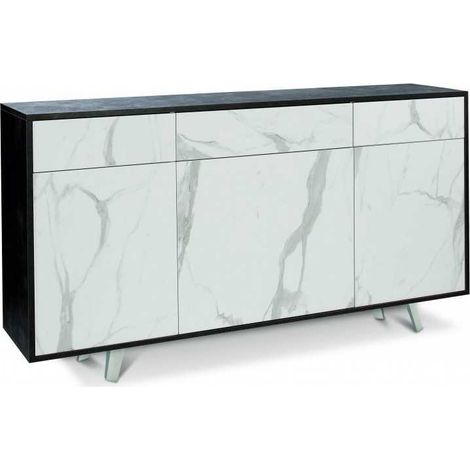 Mobile madia 3 ante e 3 cassetti h92 l164 p41 cm struttura nero ossido frontali color marmo 7076k sarmog - Sarmog (1/8)