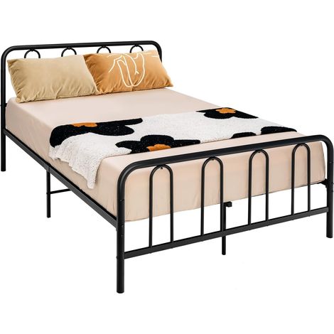 COSTWAY Marco de Cama Metal Doble con Cabecero, Cama Matrimonio para Colchón 200 x 140cm, Almacenaje bajo la Cama, Listones de Acero, no Requiere Muelles (200 x 140cm) (1/5)