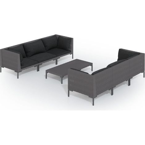 Mobili da giardino mobili da esterno Set di mobili da 7 pezzi con cuscini in resina intrecciata grigio scuro